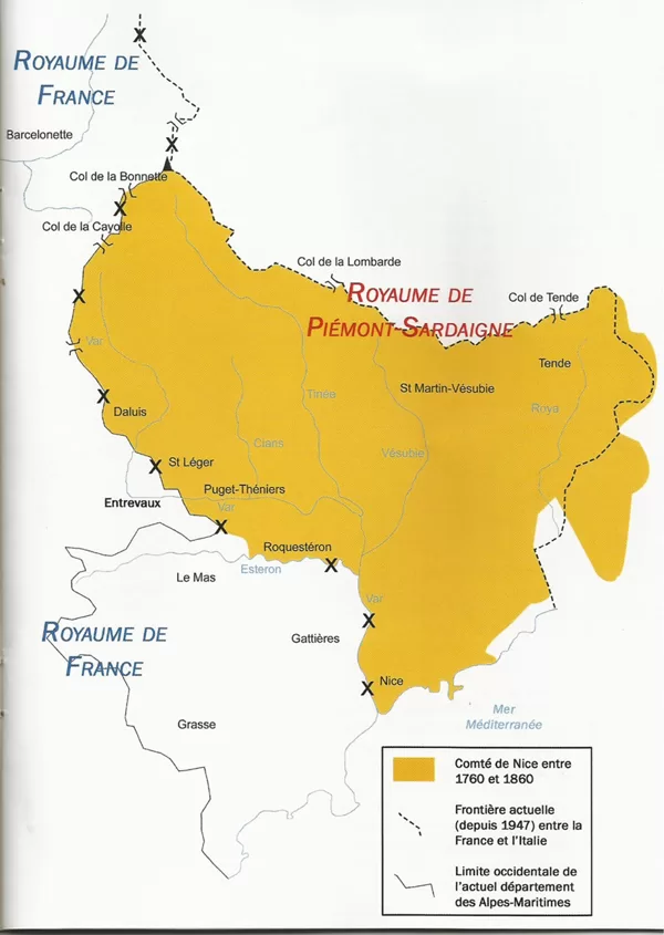 Carte des limites du comté de Nice